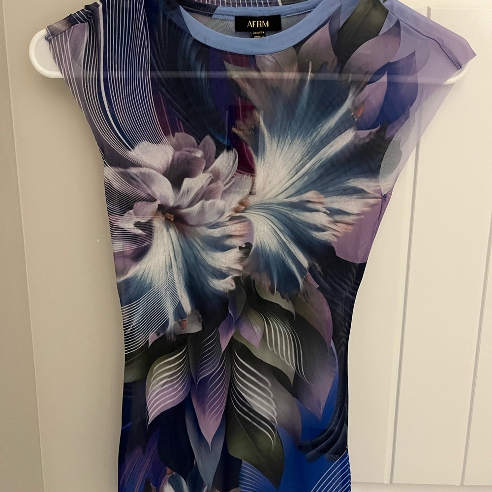 AFRM Women's Top with Blue and Purple Floral Design